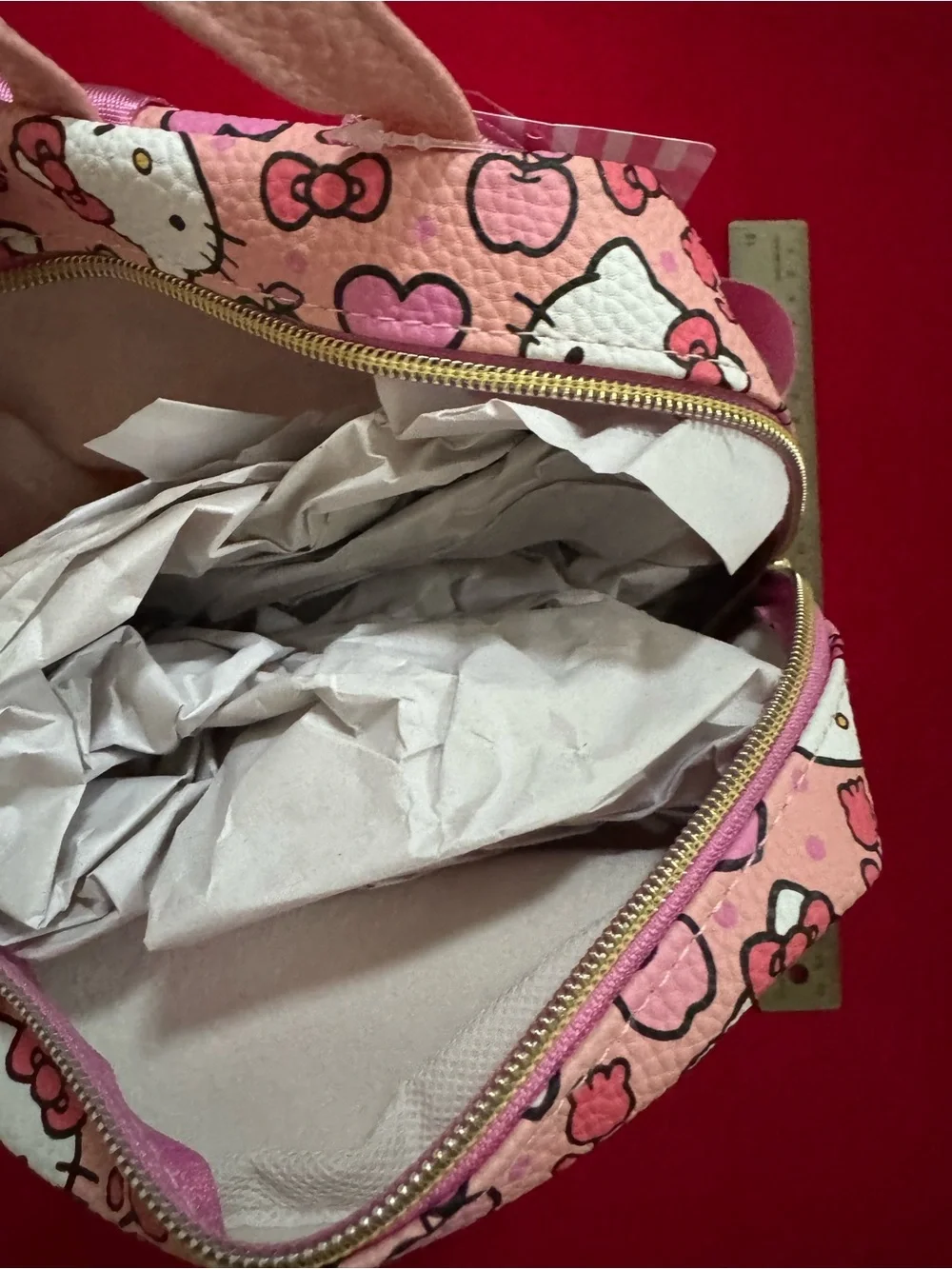 NWT Hello Kitty Pink Patterned Mini Backpack with Hearts & Apples